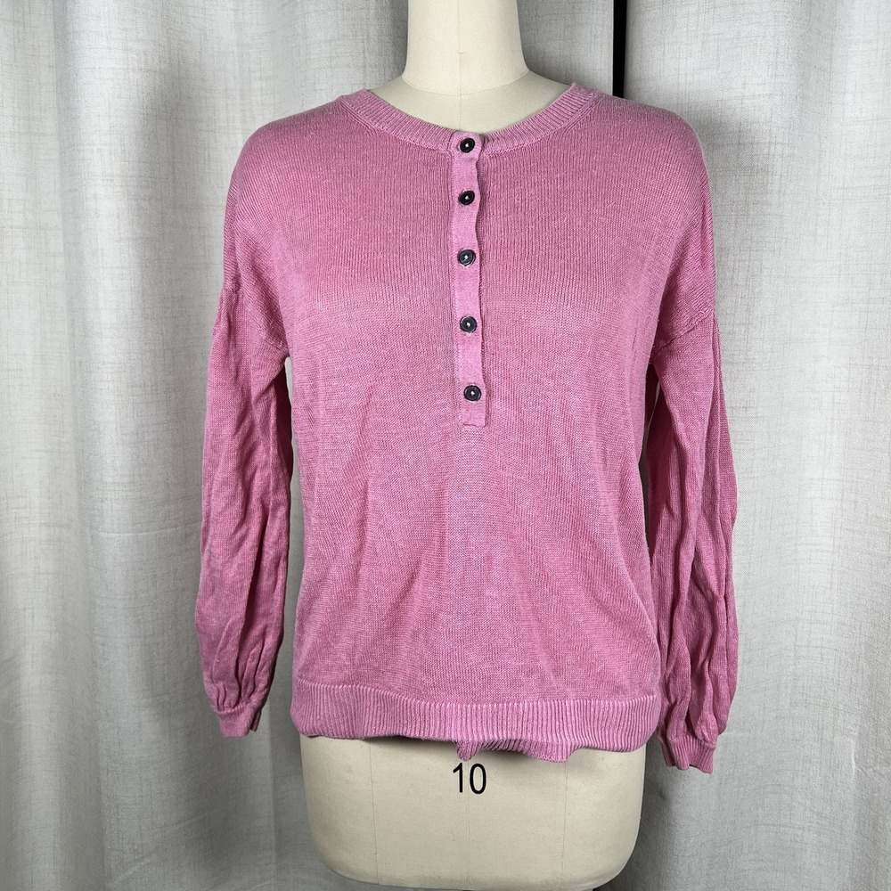 Boden Leandra Henley Sweater Linen 1/4 Button 100% Linen Pink Women's Size 8